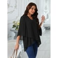 thumbnail image 3 of DARING DIVA Women's High Low 3/4 Bell Sleeve V Neck Chiffon Blouse L Black, 3 of 7