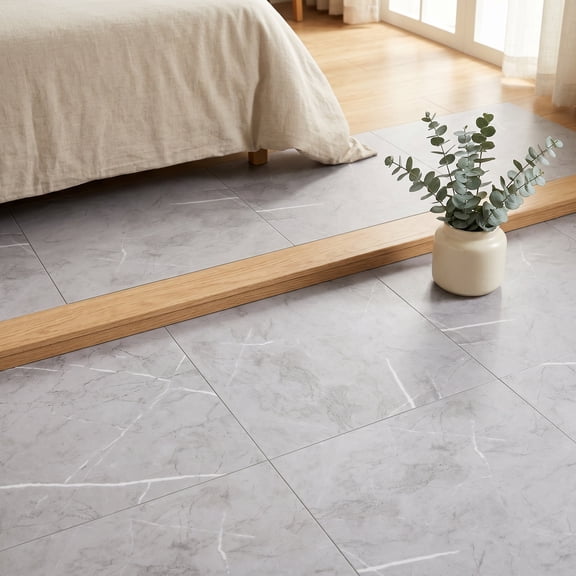 ETHZZLE 10Pcs Self Adhesive Floor Tiles Grey PVC Waterproof Vinyl Flooring Peel and Stick Marble Design