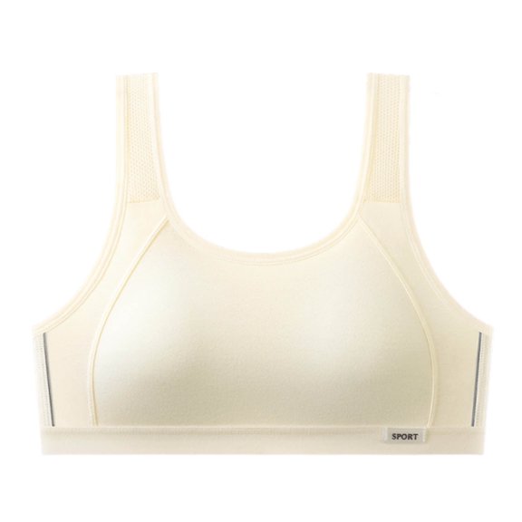 SERTG Girls Cotton Mesh Sports Bra Soft Cup Breathable Comfort Fit School Daily Wear Light Support Bralette Vest Underwear(Beige,12-13 Years)