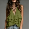 thumbnail image 6 of Hueook Loose Tank Tops for Women V Neck Sleeveless Linen Blouse Ruffle Hem Tunic Shirts Ladies V-neck Sleeveless Lace Top Army Green S, 6 of 6
