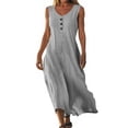 thumbnail image 3 of TAGOLD Womens Camis Sleeveless Dress Solid Color V Neck Button Casual Midi Version, 3 of 5
