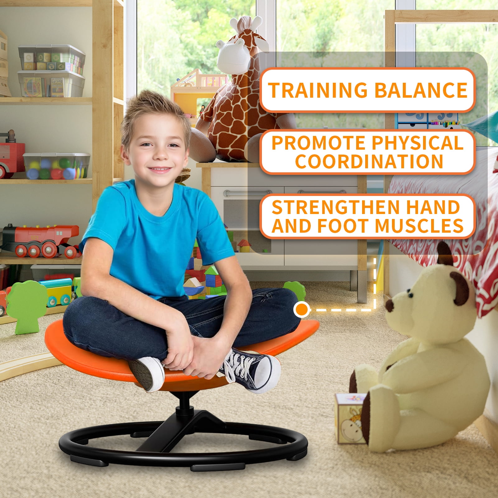 Chaise Pivotante pour Enfants - Jouets Sensoriels pour Autisme, Design à Double Poignée - Chaise Pivotante pour Autisme Entraînant la Coordination Corporelle à 360° - Jouet à Asseoir et à Tourner