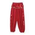 thumbnail image 4 of TiaoBug Womens Belly Dance Pants Side Split Sequins Yoga Bloomers Pants Hippie Jogger Trousers Red One Size, 4 of 7