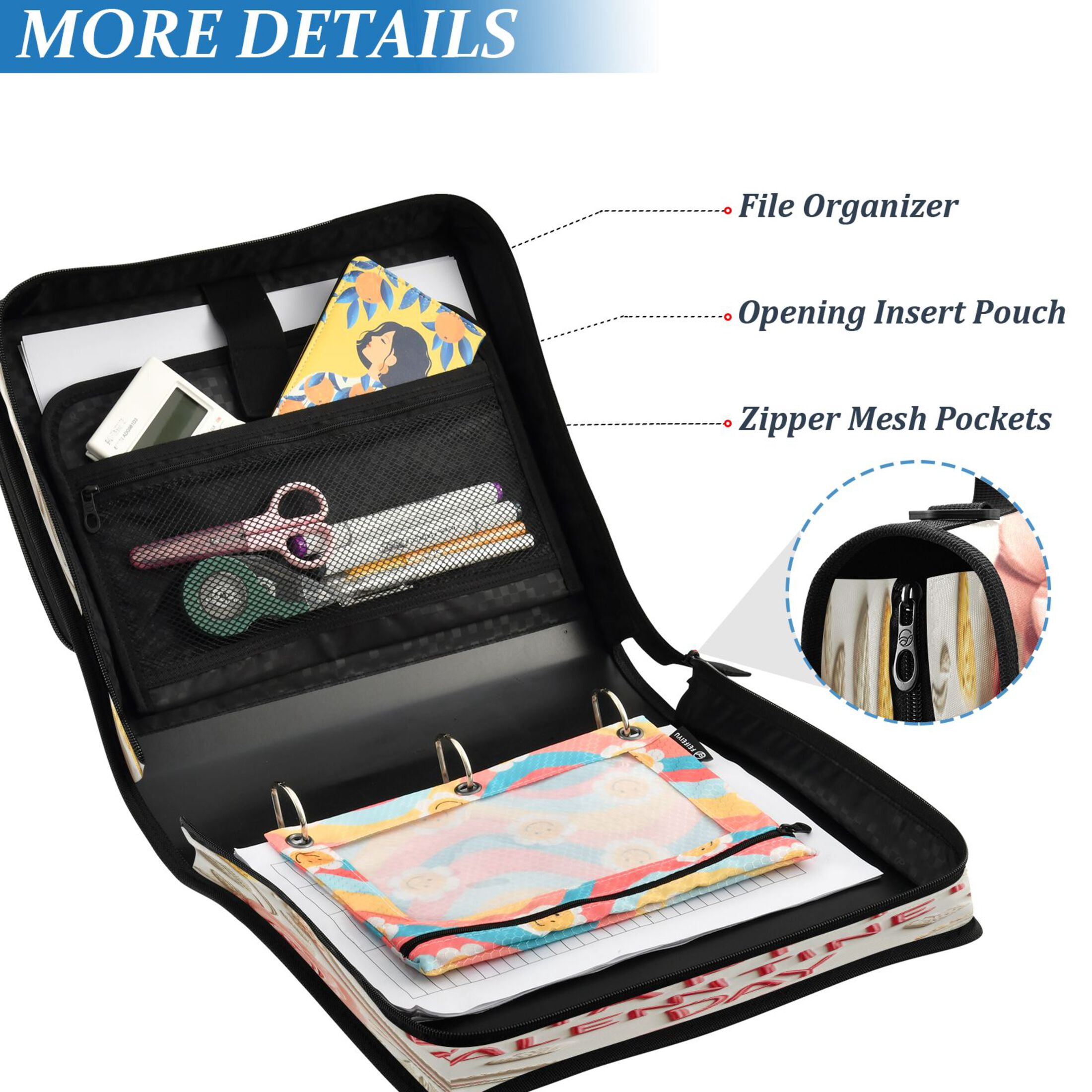 YAZAOO Zipper Binder trapper keeper Documents Organized Design Cupid’s Touch Printed