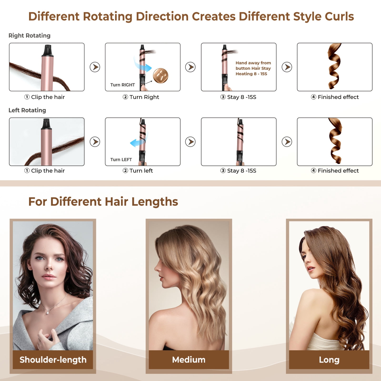 One-Click Automatic Hair Curler, Professional Rotating Curling Wand for Bouncy, Long-Lasting Curls, Anti-Scald Styling Tool with 4 Temperature Settings for All Hair Types