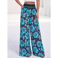 thumbnail image 6 of Wide Leg Pants Woman Summer Smocked Waist Floral Pant Wear Spring Beach Vacation Clothes for Women Black & Blue M, 6 of 8