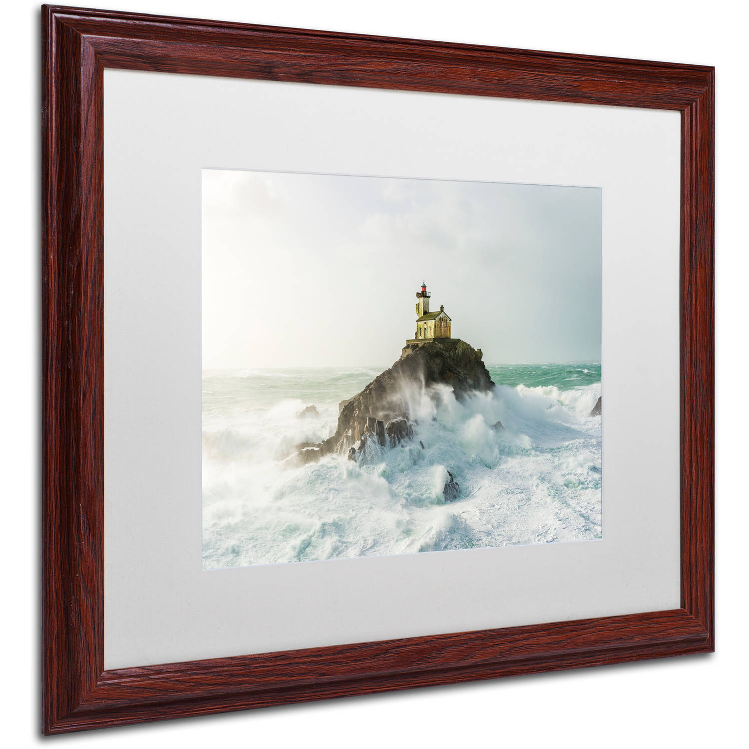 Trademark Fine Art "Haunted Lighthouse in the Storm" Canvas Art by Mathieu Rivrin, White Matte, Wood Frame