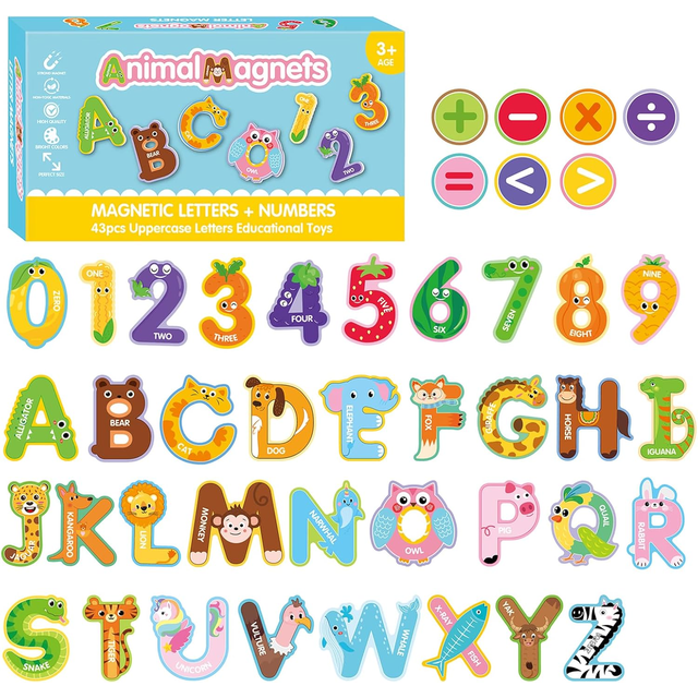 Magnetic Letters and Numbers for Fridge, Cute Colorful Animal Alphabet 26 Uppercase Letters 0-9 Numbers for Kids, Fridge Magnets Set for Toddlers Learning Spelling