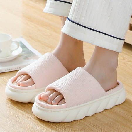 

YOTAMI Womens Slippers Spring And Autumn Linen Shoes Slippers Indoor Home Thick Soled Casual Slippers Pink