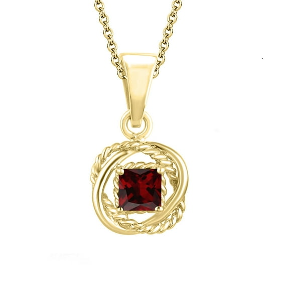 Gold Over Sterling Silver with Natural Garnet Twisted Wire Pendant with 18" Chain