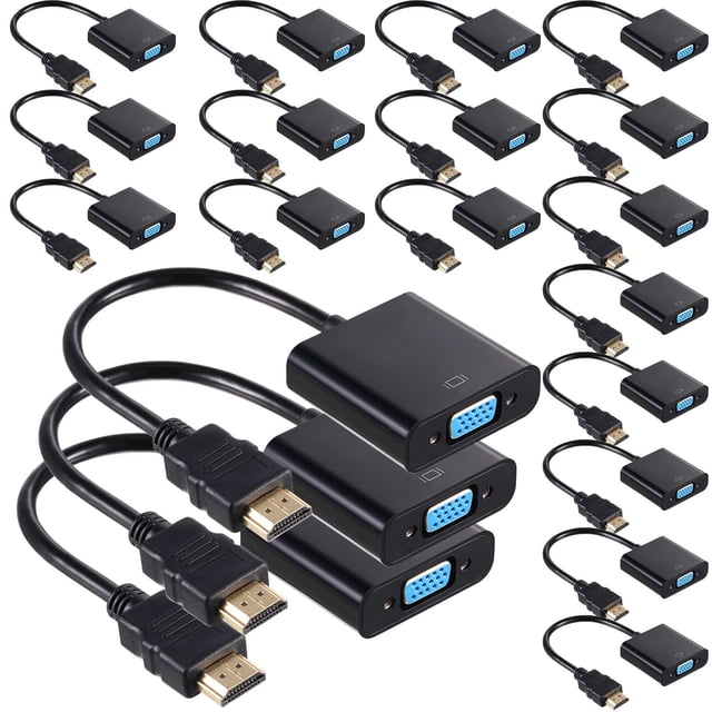 Adaptador HDMI a VGA Yunsailing, paquete de 20, negro