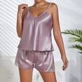 thumbnail image 2 of IMENGL Women's Pajamas Set Loungewear Silk Satin Ruffled Shorts Satin Shorts Nightwear Onesises Sleepwear Pajama Sets for Women,Purple, 2 of 6