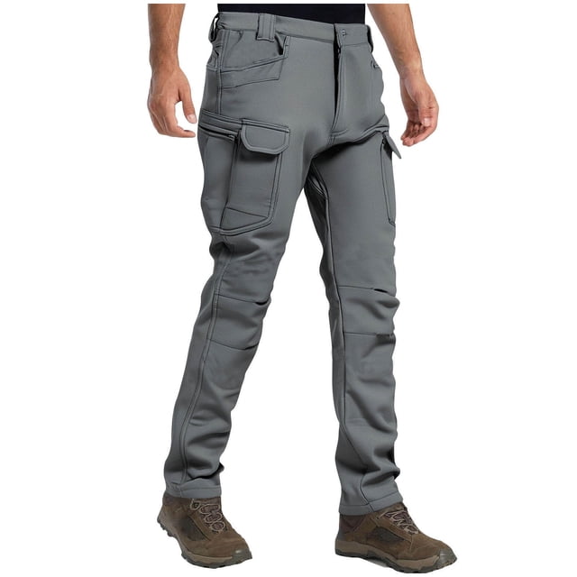 FRSASU Pantalon de Randonnée et de Neige pour Homme Ski Hiver Isolé Doublé en Molleton Extérieur Imperméable Camping, Marche, Pêche Pantalon Gris