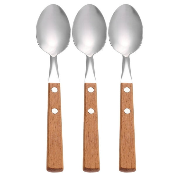 EeaseMX 3 cucharas de postre de acero inoxidable con mango de madera (color madera)