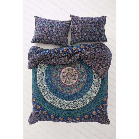 Indian Mandala Queen Size Cotton Doona Duvet Cover Set Hippie Bohemian Mandala Blanket Quilt Cover Bedspread Bedding Comforter Cover with 2 Pillow Covers