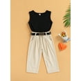 thumbnail image 2 of Bagilaanoe 2pcs Little Girl Long Pants Set Sleeveless Tank Tops + Trousers with Waist Belt 1T 2T 3T 4T 5T 6T 7T Kids Summer Casual Outfits, 2 of 7