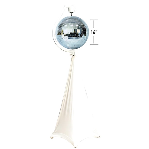 Eliminator Decor MBSK Motorized  Mirror Ball Stand with White Scrim & ADJ M-1616 16" Glass Mirror Ball Package