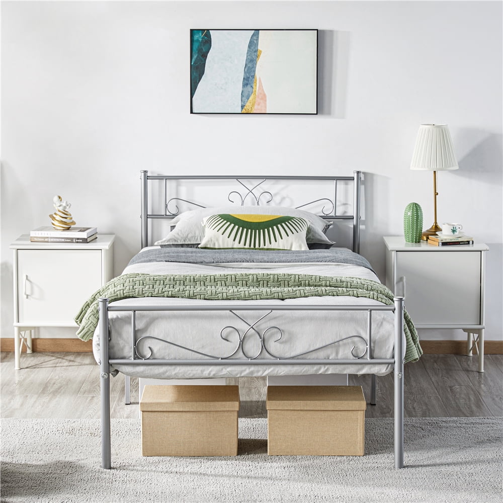 Buy Yaheetech Graceful Scroll Platform Twin Bed with Headboard and