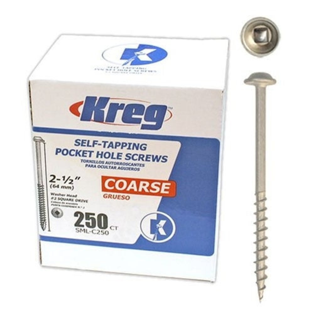 250 Count Kreg SML-C150-250 1-1/2 Coarse Thread Number 8 Washer Head Zinc Coated Pocket Hole Screws