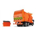 thumbnail image 3 of First Gear 1/25 Scale White/Orange Plastic Toy Mack LR with McNeilus Meridian Front Load Garbage Truck with Bin Including Lights & Sounds (70-0625), 3 of 5