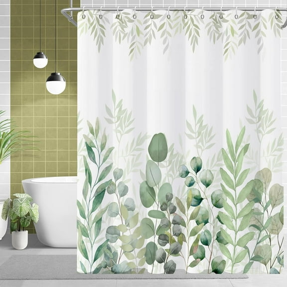 Green Eucalyptus Extra Long Shower Curtain, Leaf Plant Herbs Spring Nature Waterproof Fabric Machine Washable with Hooks for Bathroom Bathtub Decor 72Wx84H
