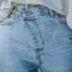 thumbnail image 4 of Estrela Pantalones de mujer Pantalones elásticos de pierna larga Pantalones rectos con botones cruzados Pantalones azul claro Agujero M, 4 of 6