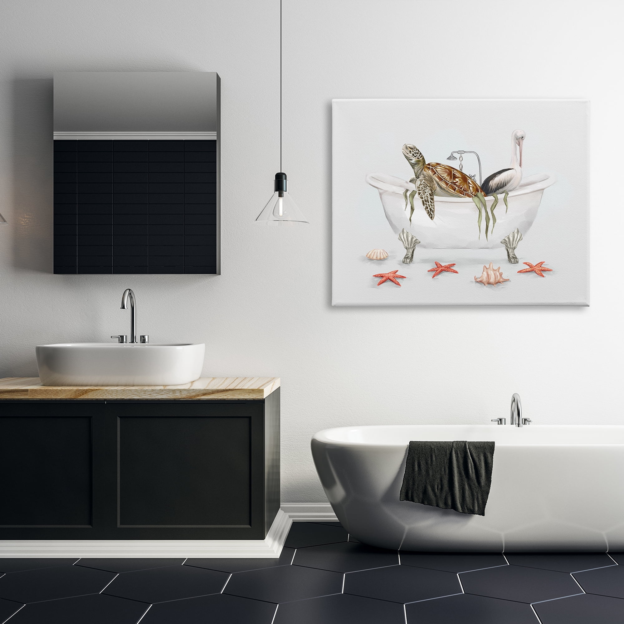 Stupell Industries Turtle & Pelican in Tub Animals & Insects Painting Gallery Wrapped Canvas Print Wall Art, 48 x 36