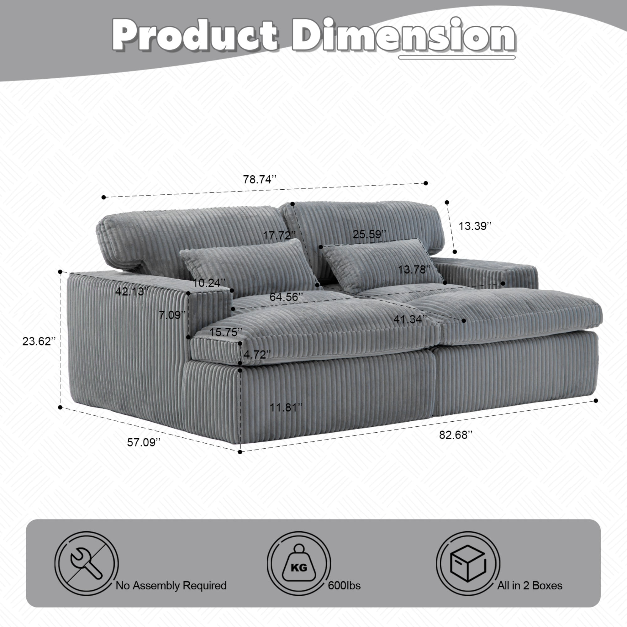 79" Oversized Sleeper Sofa Bed,Upholstered Sectional Sleeper Sofa Bed,Corduroy Sofa Bed Reading Chair for Living Room,Grey