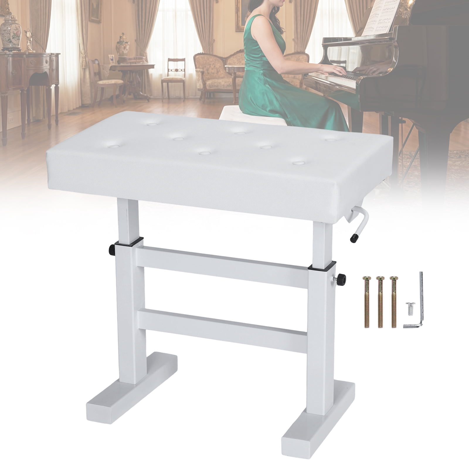 golytefs Hydraulic Lifting Keyboard Bench Pu Leather Height Adjustable Piano Bench Non-slip High-density Sponge Thickened Chair Load Up To 396LBS for Home/music Room/classroom (White)