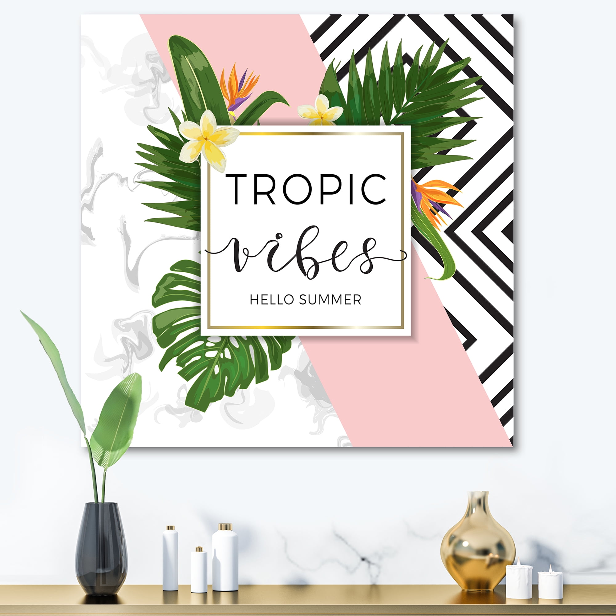Designart ' Geometrics Tropic VIbes On Triangular ' Nautical & Coastal Canvas Wall Art Print
