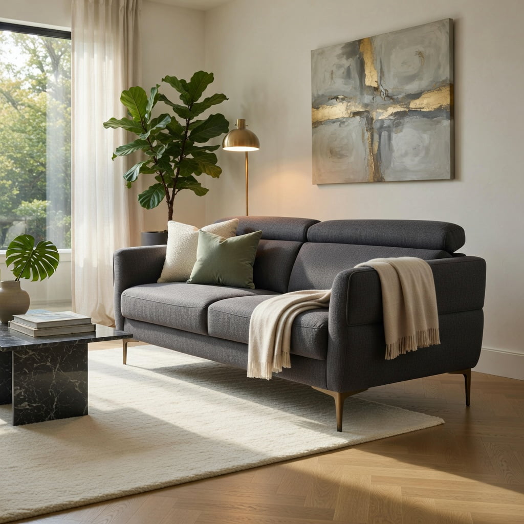 Hommoo 72.5" Modern Fabric Loveseat Sofa with Adjustable Lift-Up Headrest, High-Density Foam Cushion, Compact Living Room Sofa, Gray