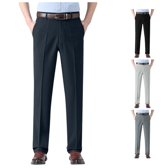 Zylarhe Casual Pants for Men, Men's Casual Pants Classic Fit Front Pleated Dress Pant with Hidden Expandable Waistband Blue XXL