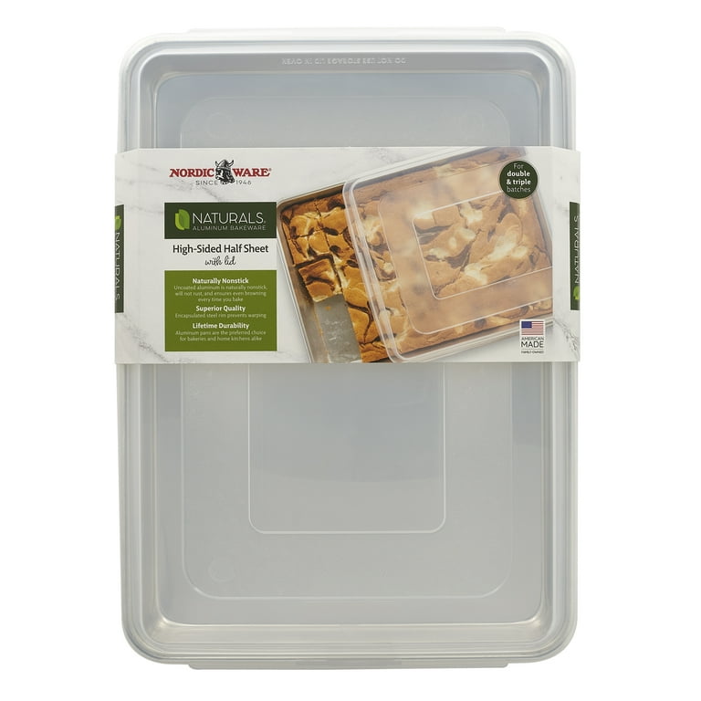 Nordic Ware Naturals 2 Piece Aluminum High Sided Half Sheet Pan with Lid 13 x 18 Silver