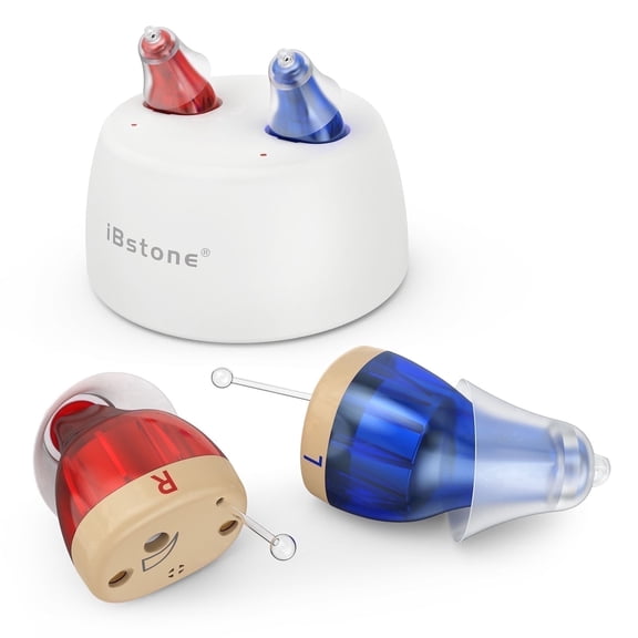 iBstone K17 Rechargeable hearing aids , Completely-in-canal (cic) Mini for Seniors & Adults, Great Gift for Mother's Day, Blue & Red, Pair