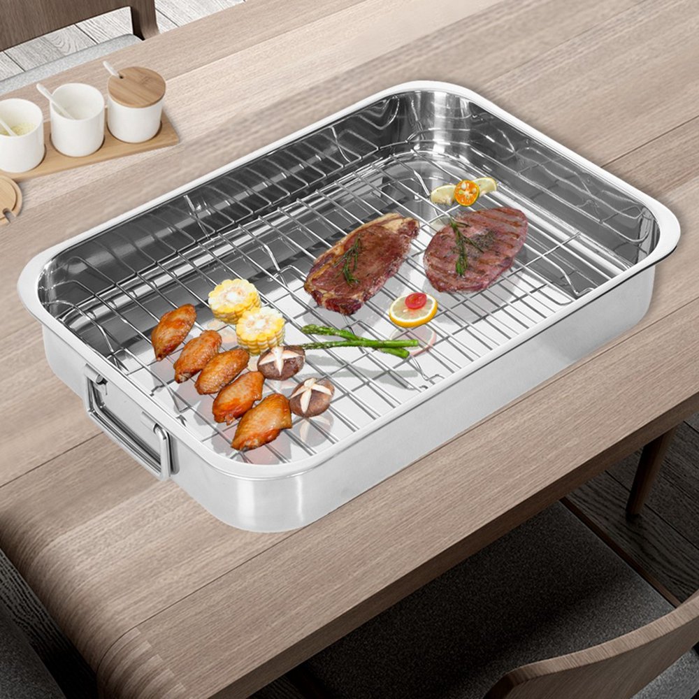 High Quality Stainless Steel Roasting Lasagna Pan With Rack Silver