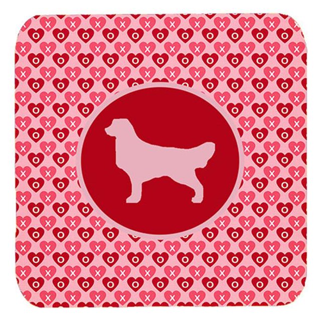 Golden Retriever Valentine Hearts Foam Coasters - Set 4, 3.5 x 3.5 In.