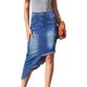 thumbnail image 1 of Falda de mezclilla pantalones cortos de mujer jeans borde crudo deshilachado agujero elástico cintura media minifalda casual 221-azul claro 6, 1 of 5