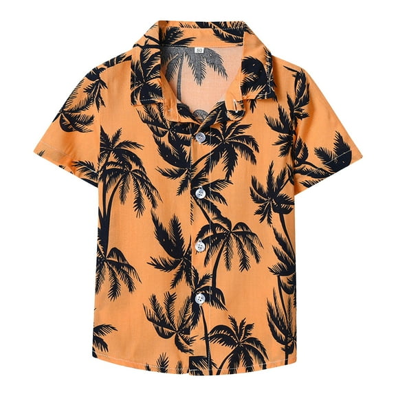 adviicd Kids Hawaiian Shirt Boys Boys Shirts Boys' and Toddler Boys' Short Sleeve Button Down Shirt (Orange,3-4 Years)