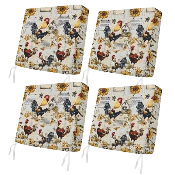 Outdoor Patio Cushion Covers 4 Pack Rooster Patio Chair Cushion Covers with Ties and Zipper Sunflower Waterproof Outdoor Seat Cushion Covers for Patio Furniture 20"x18"