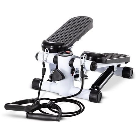 Elliptical Fitness Stepping Machine With Resistance Bands - Sit Down/Stand Up Total Body Exerciser - Work Legs and Arms Cardiovascular System - Digital Readout Tracks Steps Per Minute  Time & Calories