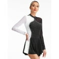 thumbnail image 2 of Haitryli Women Figure Ice Skating Dress Long Sleeve Glitter Rhinestone Ballet Leotard Dance Dress Black L, 2 of 7