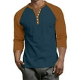 thumbnail image 2 of Men's Casual Long Sleeve Button Down Contrast Raglan 3/4 Sleeve Print Henley Top for Spring Fall Street Style,Ginger,L, 2 of 9