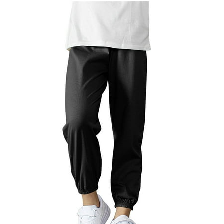 Nilvkv Boys Pants Boys Joggers Kids Solid Color Elastic Waist Cuffed Jogger Pants Stretchy Outdoor Spring Summer Black 4-5 Years