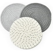 3 Pcs Cotton Thread Weave Hot Pot Holders, Multi-use Hot Mats Non-Slip Stylish Coasters Insulation Hot Pads Trivet for Cooking and Baking,Grey Set