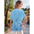 thumbnail image 5 of Women'S Short Sleeve V Neck Blouses Shirts Floral Double Layers Mesh Tunics Tops Gray-Blue Flower S, 5 of 6