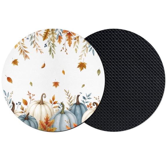 Blue White Pumpkins Fall Coasters Set of 2, Absorbent Coasters for Drinks, Thanksgiving Maple Leaves Coaster for Desk Coffee Table Protection, Home Decor House Warming Gifts 4"