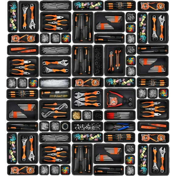 UTAH-A-LUGEI【𝟰𝟮𝗣𝗰𝘀】【Black】 Tool Box Organizer Tray Divider Set for Socket Wrench Screw, Tool Desk Drawer Organizers and Storage Toolbox, Garage Organizer Rolling Chest Cart Cabinet outil Accesso