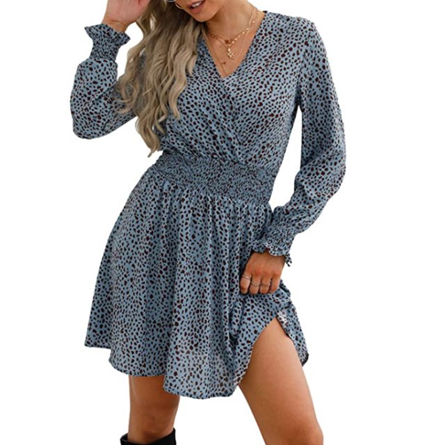 Vestido De Cintura Ajustada,Vestido Envuelto Vestido De Línea VA Profunda Minivestido De Manga Larga Diseño De Próxima Generación