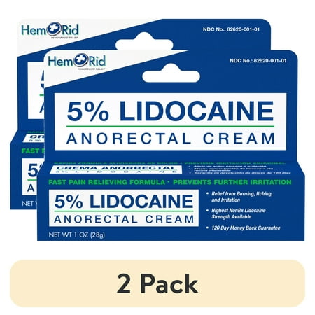 (2 pack) HemRid Maximum Strength Lidocaine Cream for Pain Relief. Fast-Acting Hemorrhoid Treatment Cream with 5% Lidocaine.