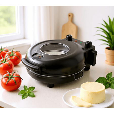 12-inch Countertop Pizza Oven with 420&deg;C High Heat Stone Plate Dual Independent Temperature Control 1200W Fast Heating Visible Window